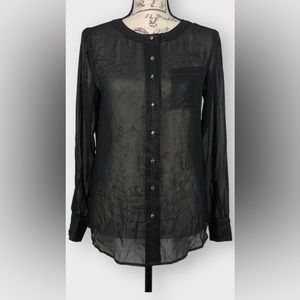 Ann Taylor, Oversized Black Sheer Button Down Long Sleeve Top, Size 2